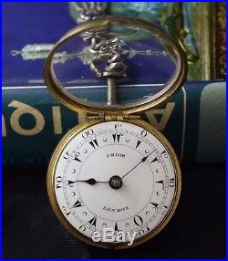Vintage George Prior Triple Case Verge Pocket Watch with chain and Key