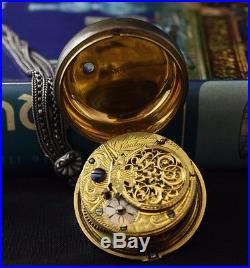 Vintage George Prior Triple Case Verge Pocket Watch with chain and Key