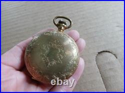 Vintage Hampden Hunter Fancy Case with Stag Pocket Watch Deuber Grand Parts Repair