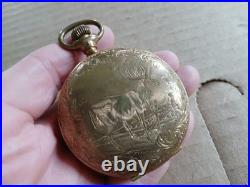 Vintage Hampden Hunter Fancy Case with Stag Pocket Watch Deuber Grand Parts Repair