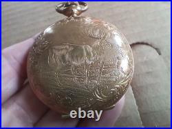 Vintage Hampden Hunter Fancy Case with Stag Pocket Watch Deuber Grand Parts Repair