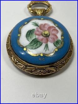 Vintage Hand Painted Signed Enamel Gold Plated Swiss S Kocher Pocket Watch Case