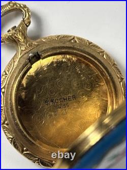 Vintage Hand Painted Signed Enamel Gold Plated Swiss S Kocher Pocket Watch Case