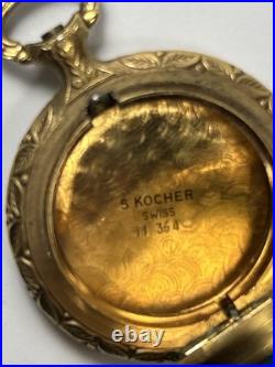 Vintage Hand Painted Signed Enamel Gold Plated Swiss S Kocher Pocket Watch Case