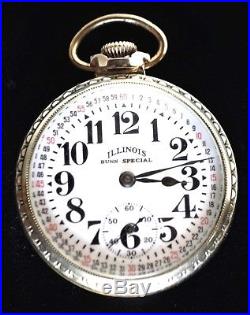 Vintage Illinois Pocket Watch Bunn Special 21 Jewels 14K GF Case Openface