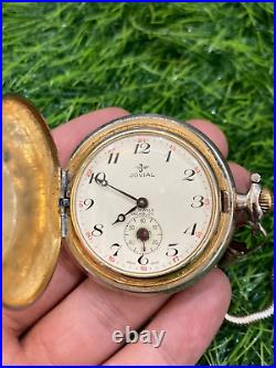 Vintage Jovial Pocket Watch 17 Jewels Swiss Made Manual Gold Plated Full Hunter