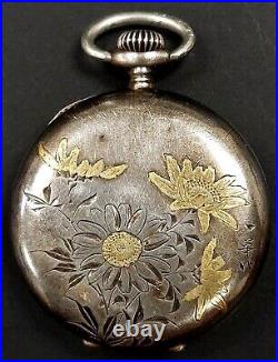 Vintage LAUREL (Seiko) Pocket Watch! 0.900 silver case with golden inlays