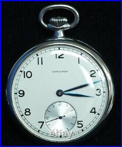 Vintage Longines Pocket Watch 16S Open Face Steel Case Running, Immaculate