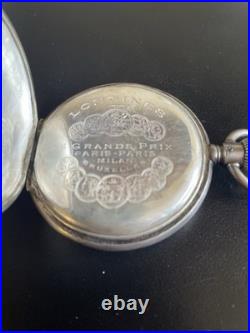 Vintage Longines Silver 5 Grand Prix Paris Hunter Case Pocket Watch Work Nice