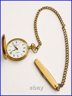 Vintage Majestime Pocket Watch Gold Plated 1970'sHunter Case Chain RUNS 17 Jewel
