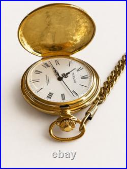 Vintage Majestime Pocket Watch Gold Plated 1970'sHunter Case Chain RUNS 17 Jewel