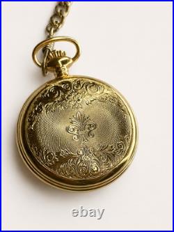 Vintage Majestime Pocket Watch Gold Plated 1970'sHunter Case Chain RUNS 17 Jewel