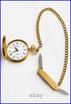 Vintage Majestime Pocket Watch Gold Plated 1970'sHunter Case Chain RUNS 17 Jewel