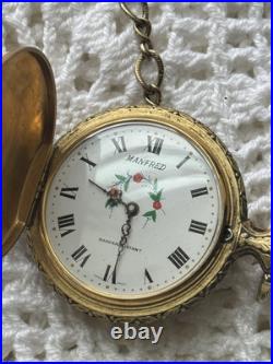 Vintage Manfred Pocket Watch 1 Jewel Hunter Case Swiss Made Box Certificate