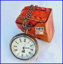 Vintage Mens Quartz Brass Pocket Watches Antique Locomotive Chain With Case