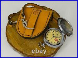 Vintage Molniya Pocket Watch + Leather Case Mechanical Soviet USSR Moscow 85 Old