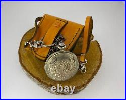 Vintage Molniya Pocket Watch + Leather Case Mechanical Soviet USSR Russian Full