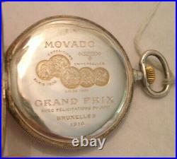 Vintage Movado 16 Size Pocket Watch. 900 Silver Case 15 Jewels