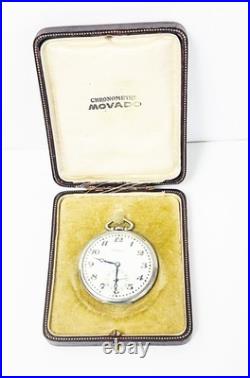 Vintage Movado Chronometre Pocket Watch Silver 12 Size Case with Display Box