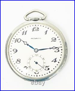 Vintage Movado Chronometre Pocket Watch Silver 12 Size Case with Display Box