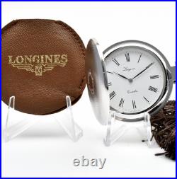 Vintage N MINT LONGINES 150 8001 Silver White Dial Roman Qz Pocket Watch JAPAN