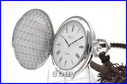 Vintage N MINT LONGINES 150 8001 Silver White Dial Roman Qz Pocket Watch JAPAN