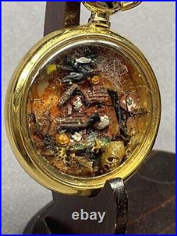 Vintage Pocket Watch Case Detailed Miniature Diorama Halloween Scene