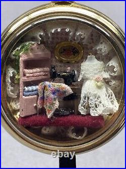 Vintage Pocket Watch Case Detailed Miniature Diorama Sewing Dress Scene