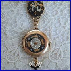 Vintage Pocket Watch Case Pendant Necklace Hand Painted Running Rabbits & Stars