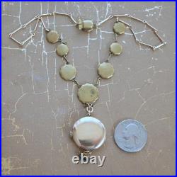 Vintage Pocket Watch Case Pendant Necklace Hand Painted Running Rabbits & Stars