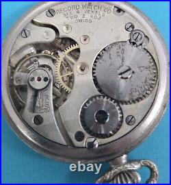 Vintage RECORD WATCH CO. SWISS Silveroid Case POCKET WATCH 6 Jewels Ticking
