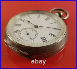 Vintage Silver Case Swiss Pocket Watch With Matching #'s 11780 Pin Set 50 mm Dia