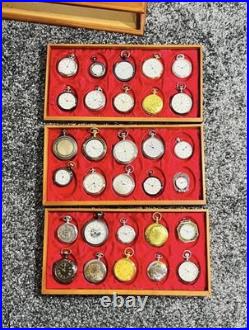 Vintage Style Pocket Watch 30pcs Set Wooden Case Display Box Unused