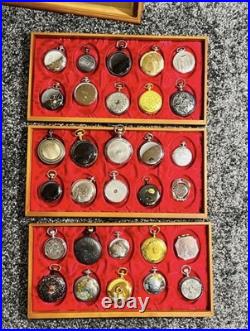 Vintage Style Pocket Watch 30pcs Set Wooden Case Display Box Unused