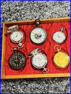 Vintage Style Pocket Watch 30pcs Set Wooden Case Display Box Unused
