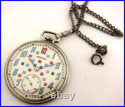 Vintage Swiss ARISTON Pocket Watch Rare Interesting Mechanism Nickel Case 1.84in