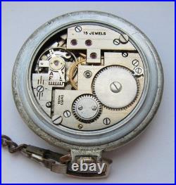 Vintage Swiss ARISTON Pocket Watch Rare Interesting Mechanism Nickel Case 1.84in