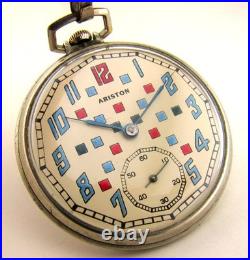 Vintage Swiss ARISTON Pocket Watch Rare Interesting Mechanism Nickel Case 1.84in
