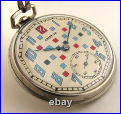 Vintage Swiss ARISTON Pocket Watch Rare Interesting Mechanism Nickel Case 1.84in