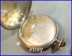 Vintage Swiss Niello Silver Gold Inlayed Hunter Case Pocket Watch 48mm
