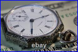 Vintage Swiss Pocket Watch Imperial Mens 7 Jewels Perfect Enamel Dial, Nice Case