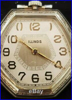 Vintage Unusual ILLINOIS 23J 12S 410 Model 5 with 14k White GF Hex case rare