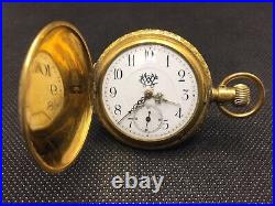 Vintage VWC Lever Set Pocket Watch Full Hunter Gold Filled Engraved bird Case