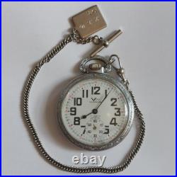 Vintage Villereuse 17j Mens Stainless Steel Pocket Watch Railroad Case Runs