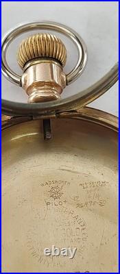 Vintage Wadsworth Pilot Pocket Watch Swing Case 18 Size Gold Filled Open Face