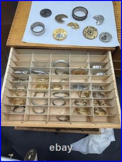 Vintage Watchmakers Cabinets Two 3 Drawer With Wristwatch Pocket watch Pieces