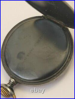 Vintage Zenith 51mm Gun Metal Steel Cased Pocket Watch Works And Keeps Time