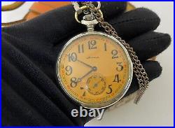 Vintage Zim Pocket Watch + Leather Case Mechanical Soviet USSR Russian Chain