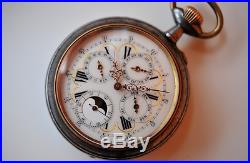 Vintage pocket watch with annual calender and moonphase in very big case