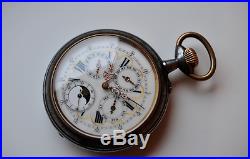 Vintage pocket watch with annual calender and moonphase in very big case